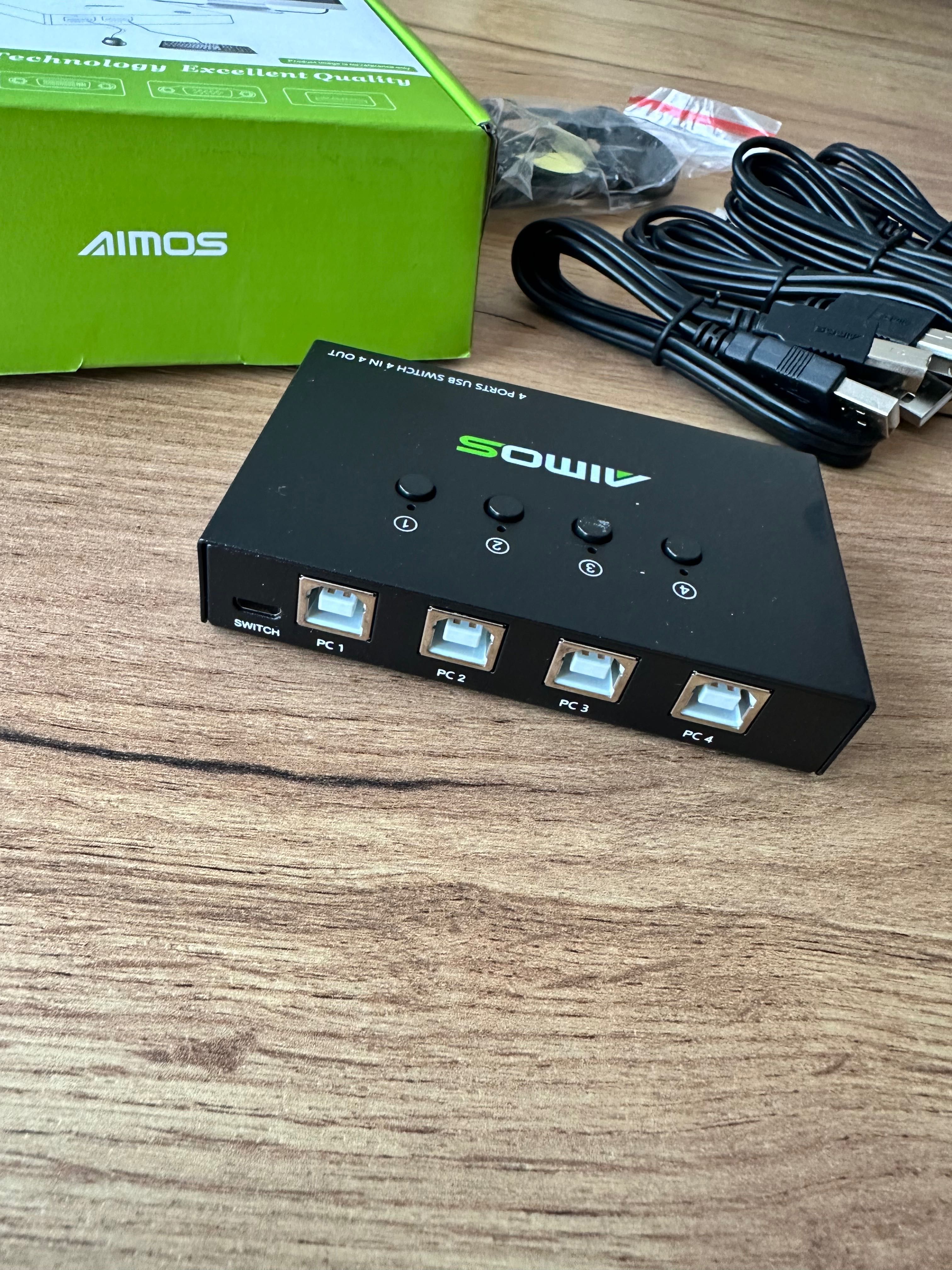 Przełącznik udostępniania urządzeń Aimos USB/KVM 4-portowy (Z)