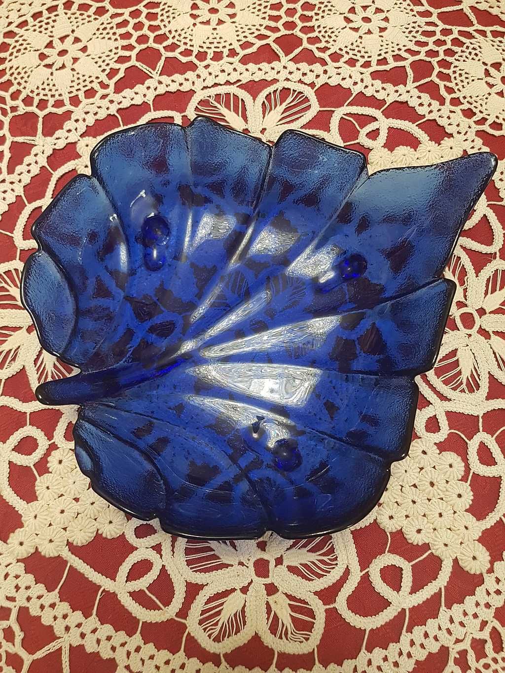 Kobaltowa - patera, żardiniera, półmisek na owoce - w kształcie Liścia