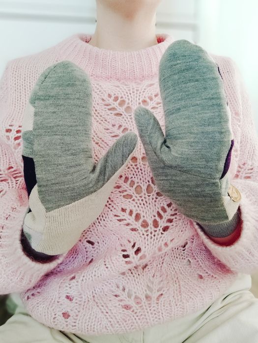 Rękawiczki patchworkowe damskie, 100% wełna