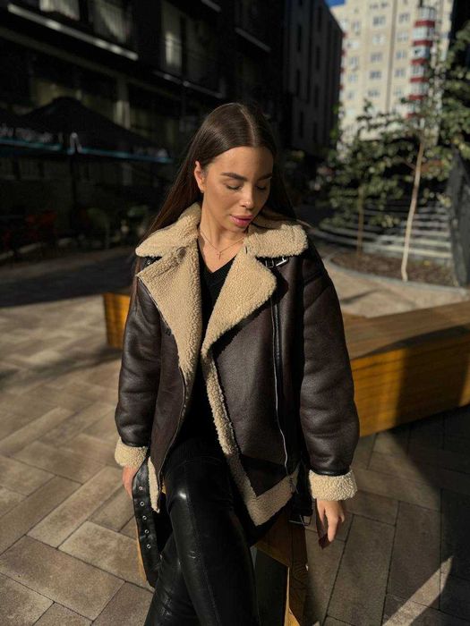 Дублянка жіноча S-XL з еко-вовною коричнева бежева до -10