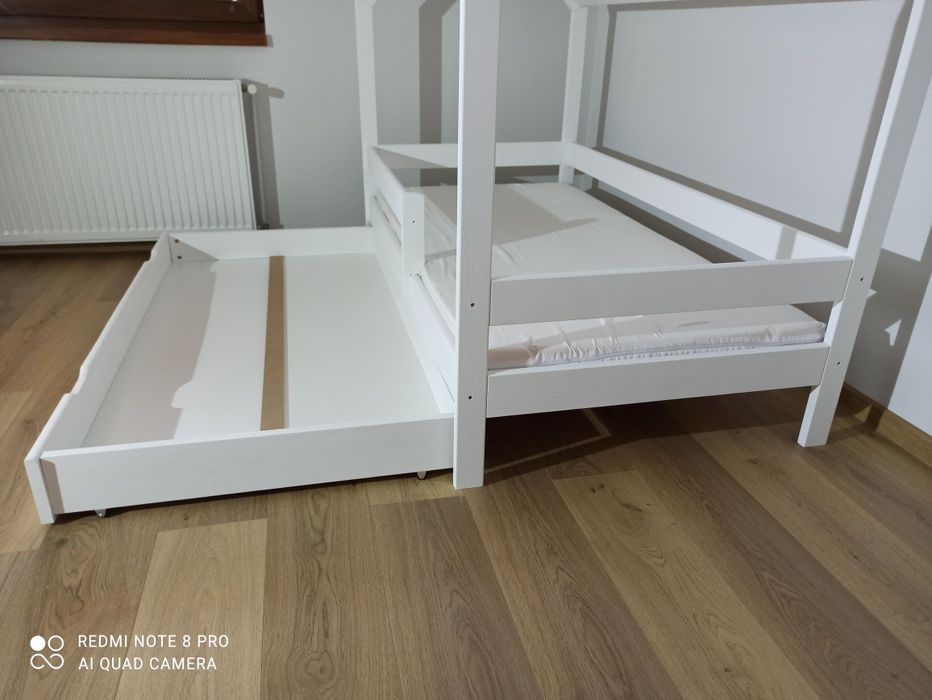 160x80 Łóżko domek białe z pojemną szufladą - 100% Drewno