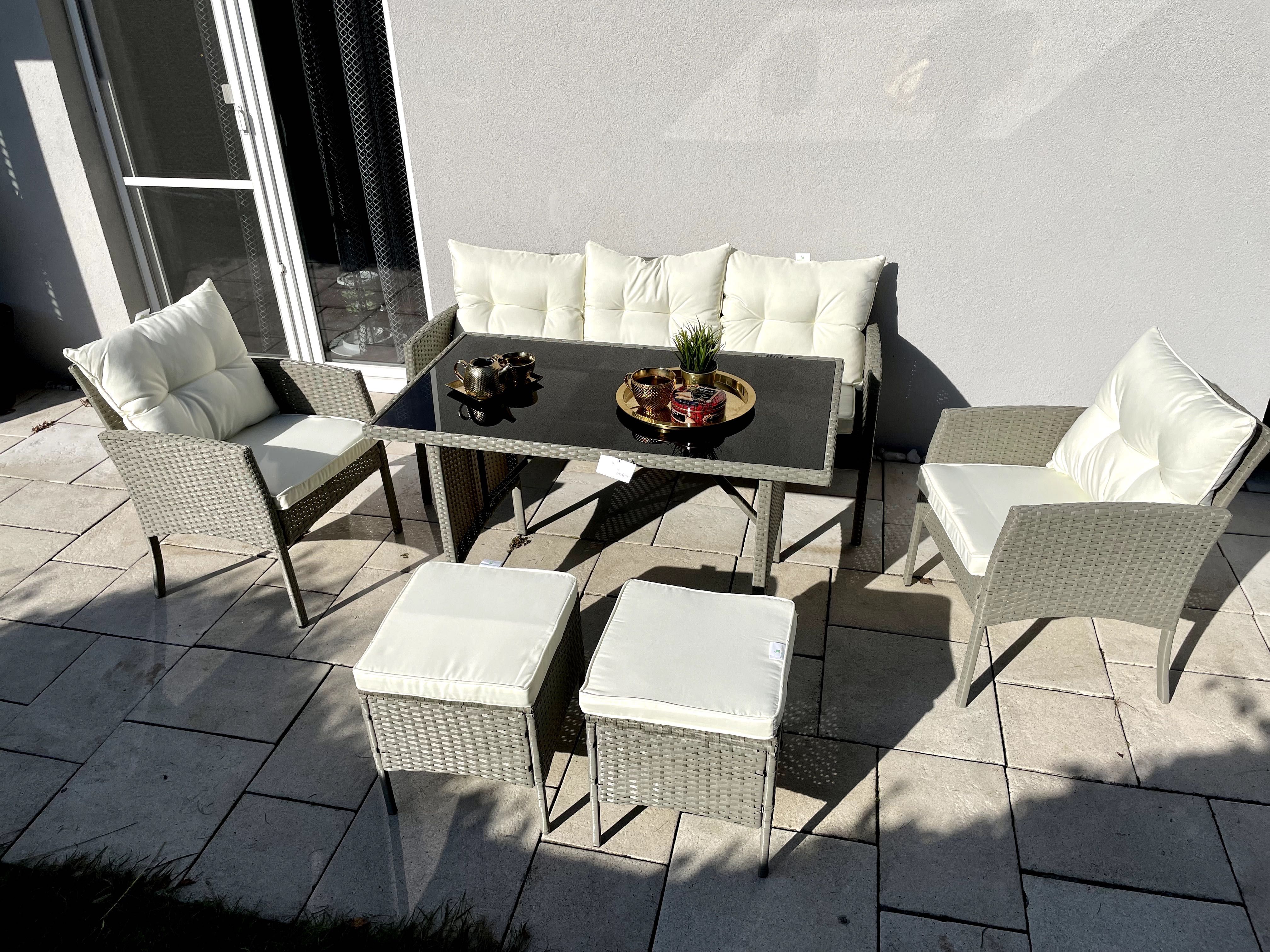 meble technorattan Modena II popiel sofa stół fotel zestaw mebli