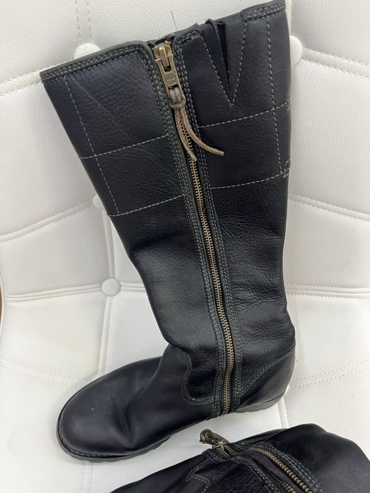 TIMBERLAND чорні високі жіночі брендові чоботи на низькому каблуку 36