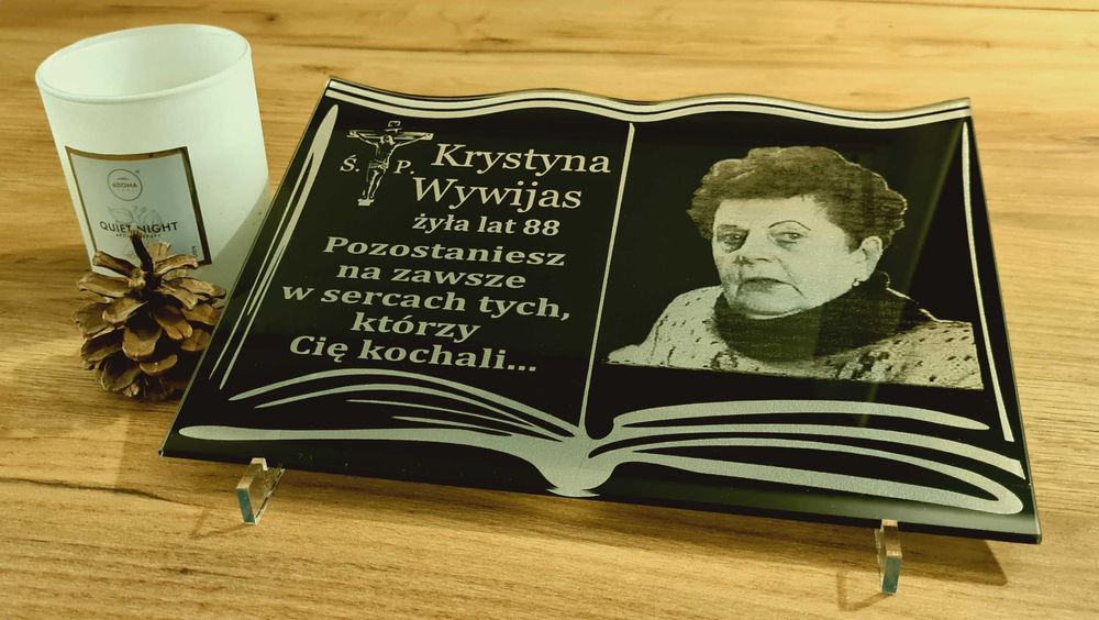 KSIĄŻKA Szklana na NAGROBEK Grawer z fotografią