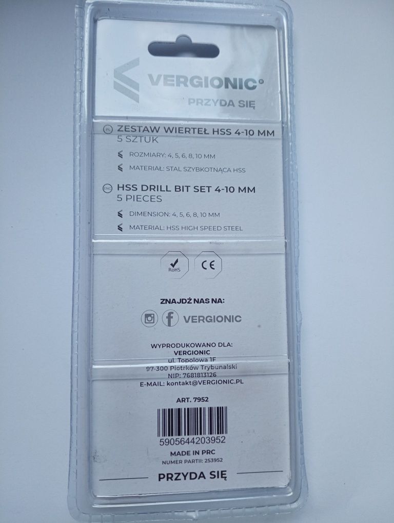 Zestaw wierteł do metalu drewna plastiku HSS 4-10mm 5szt