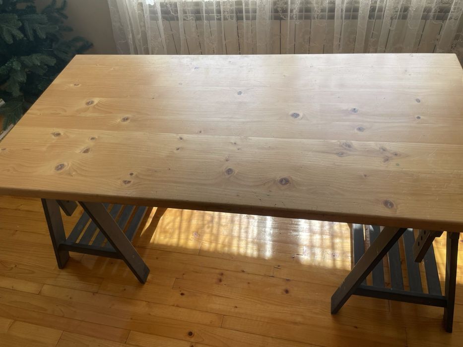 Великий письмовий стіл ікеа натуральне дерево опори + стільниця