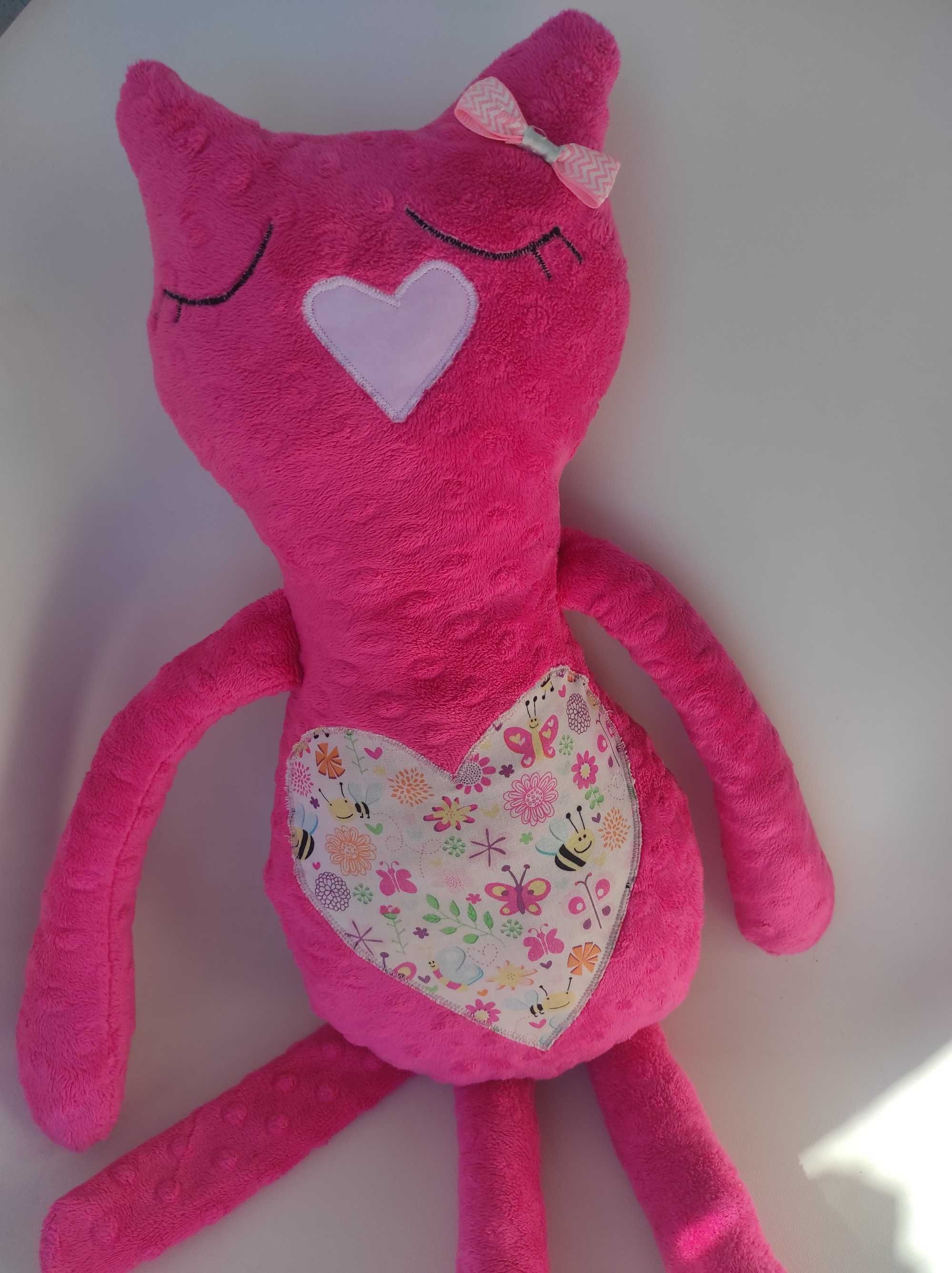 Maskotka DUŻY kot z polaru minky różowy 75 cm handmade