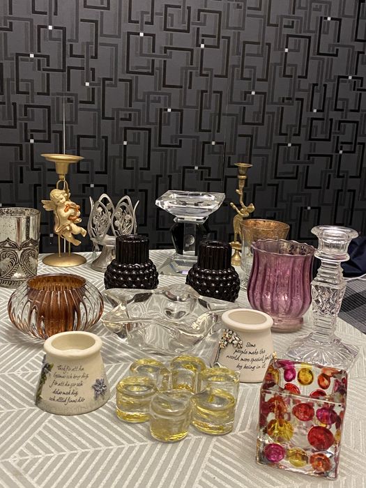 Цветное стекло, подсвечники,декор, винтаж