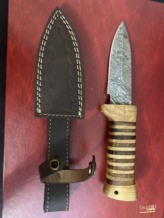 Nóż ze stali damasceńskiej (1095 i 15N25) - traperski (mysliwski)