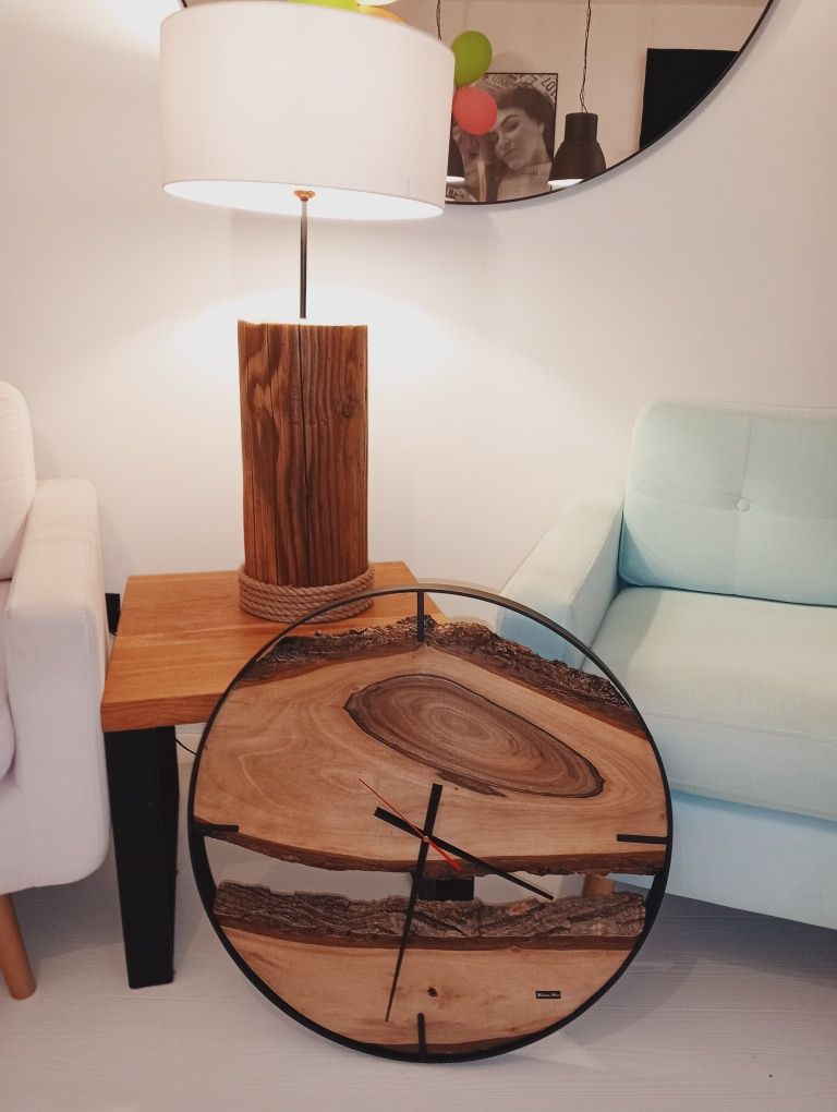 Zegar drewno stal loft