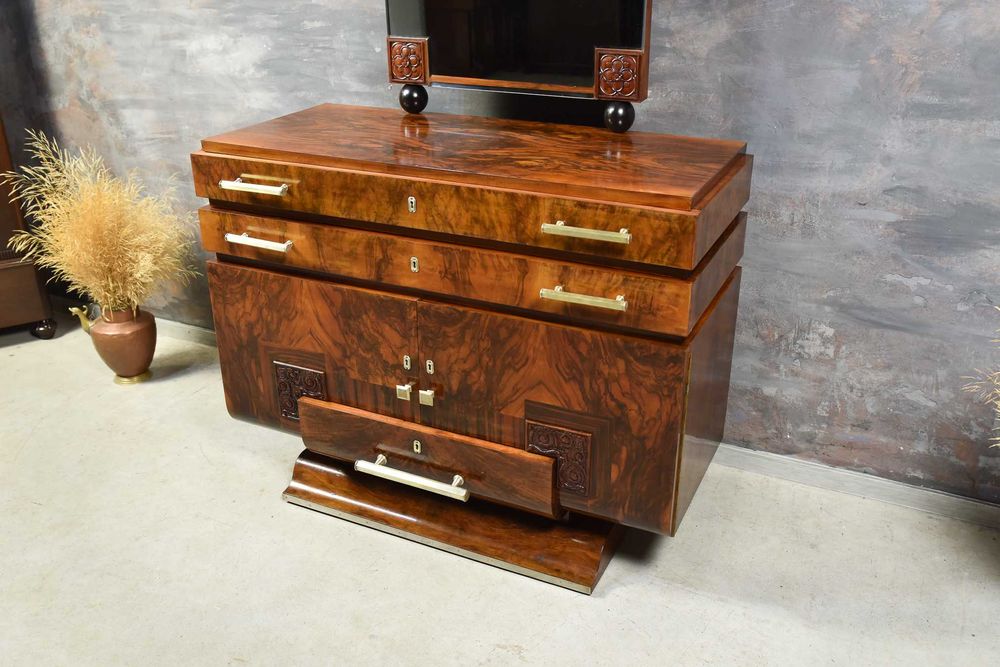 KOMODA ART DECO- lite drewno orzechowe, po renowacji, Oryginalny Antyk