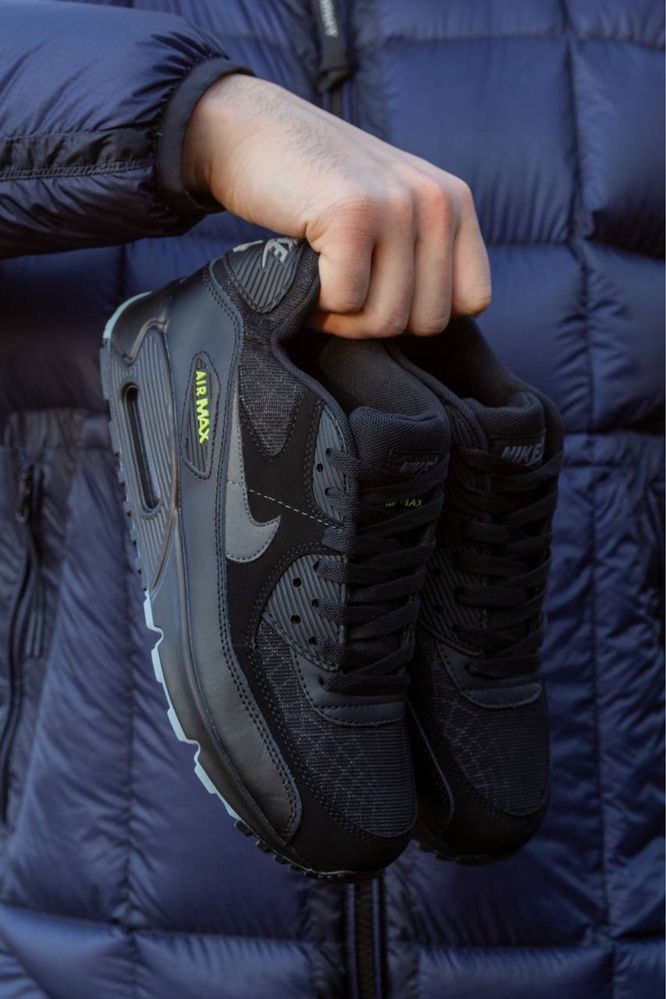 Кросівки Чоловічі Nike Air Max 90 Black Grey Green Premium