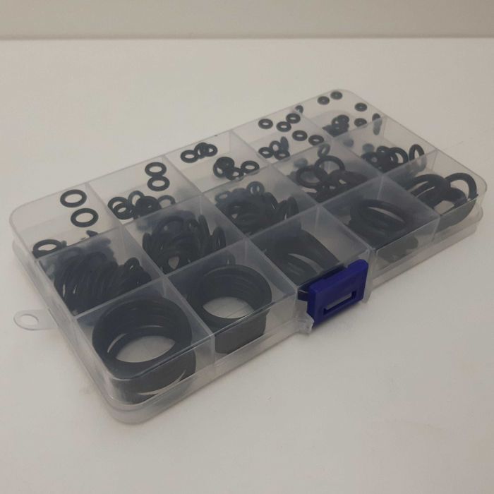 Caixa Plástico 15 Divisórias 200 O-Rings Borracha Preta Novos