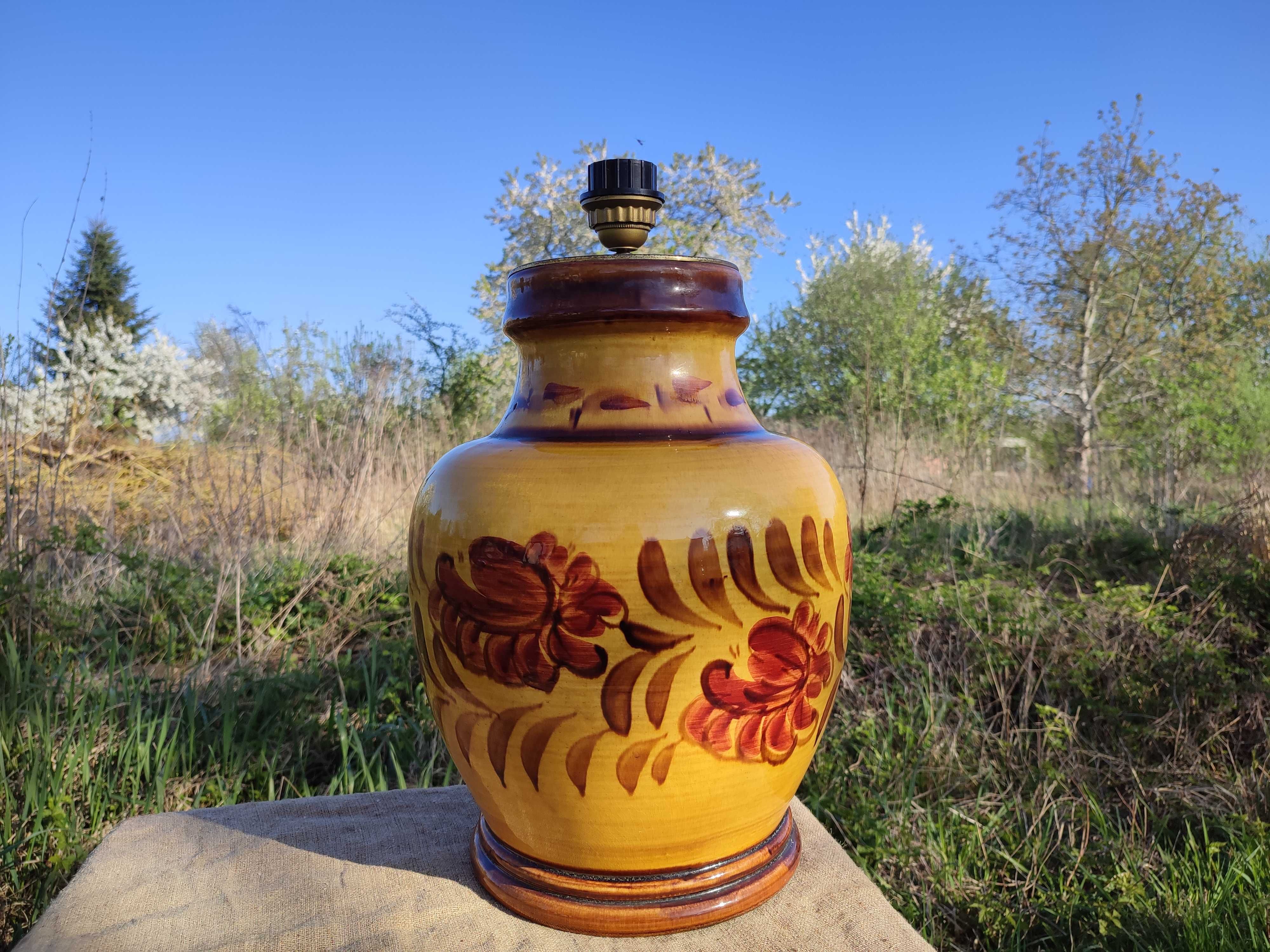 Stara duża ceramiczna lampa z motywem kwiatowym