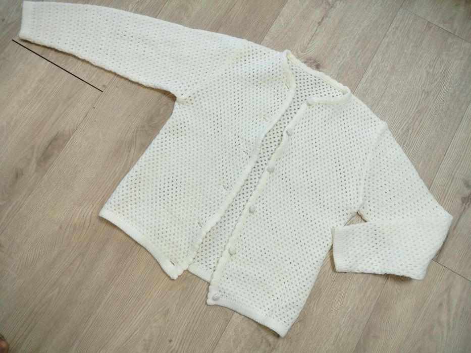 Kardigan damski sweter na guziki ażurowy 38 ecru