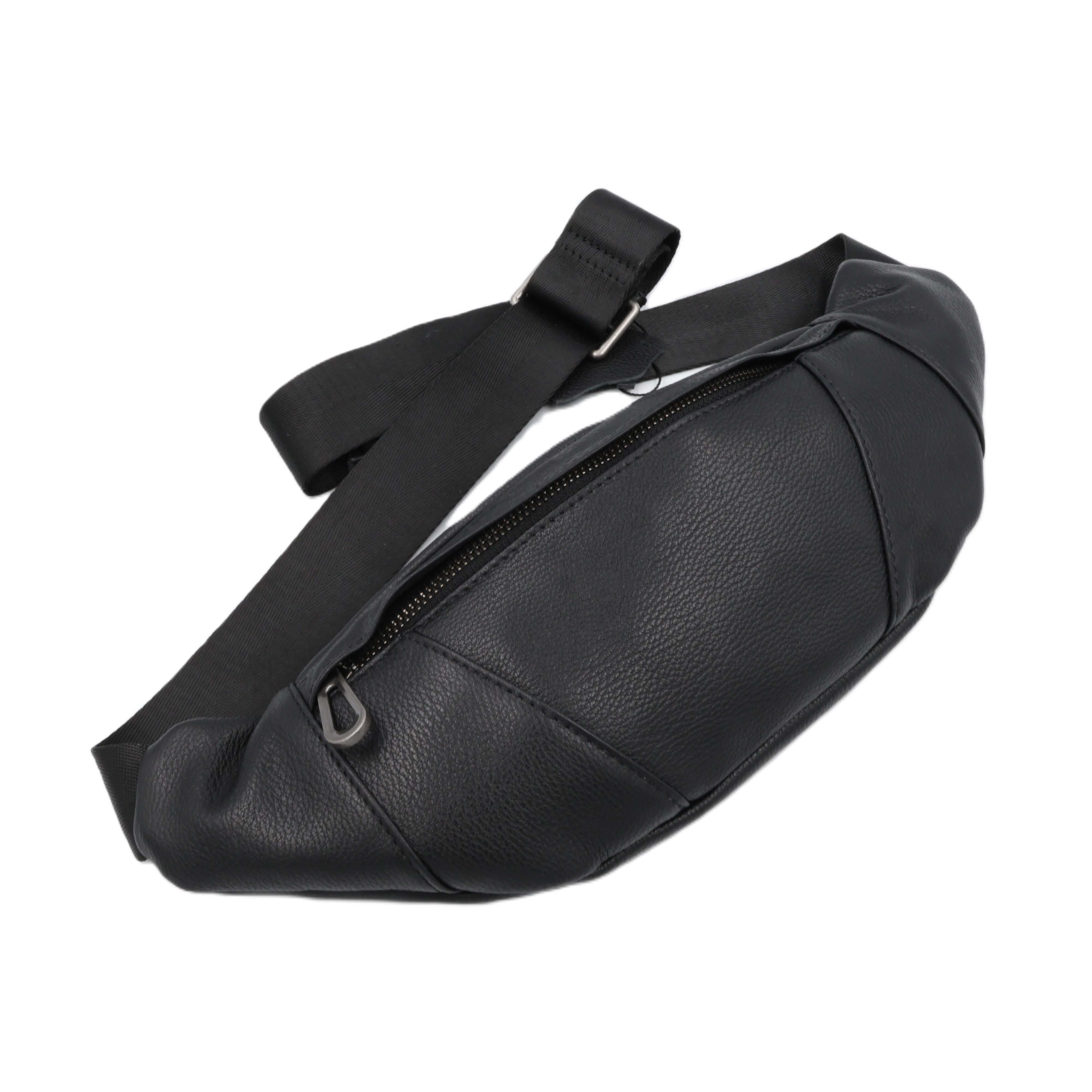 Сумка натуральна шкіра leather 6613 Black Сумка банан натуральная кожа