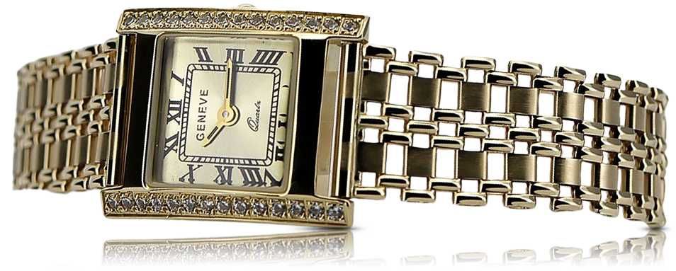 Złoty zegarek z bransoletą damski 14k 585 Geneve lw035y&lwb001y W