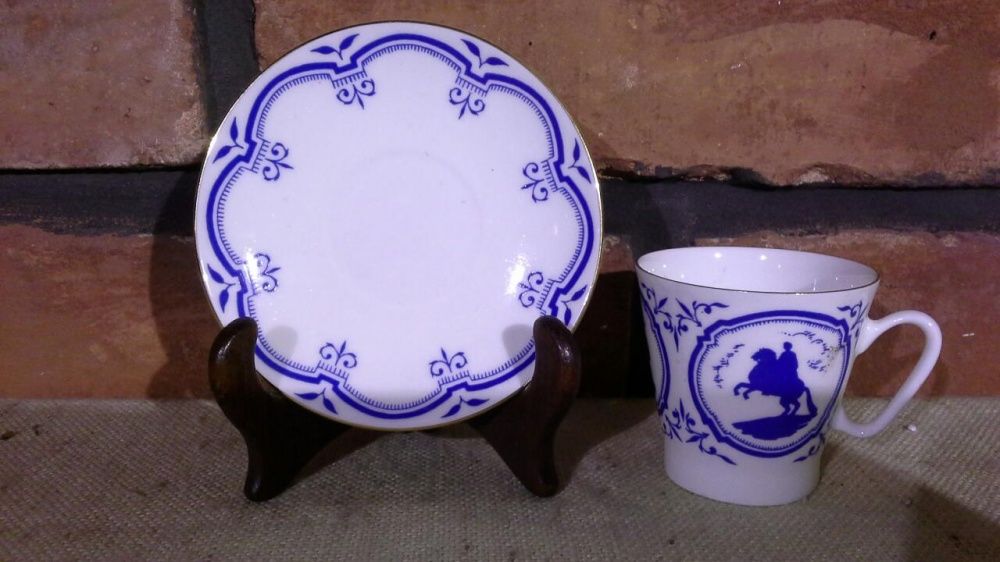 Filiżanka ŁOMONOSOW do Mokka, Kolekcjonerska porcelana Kobaltowa GAT 1