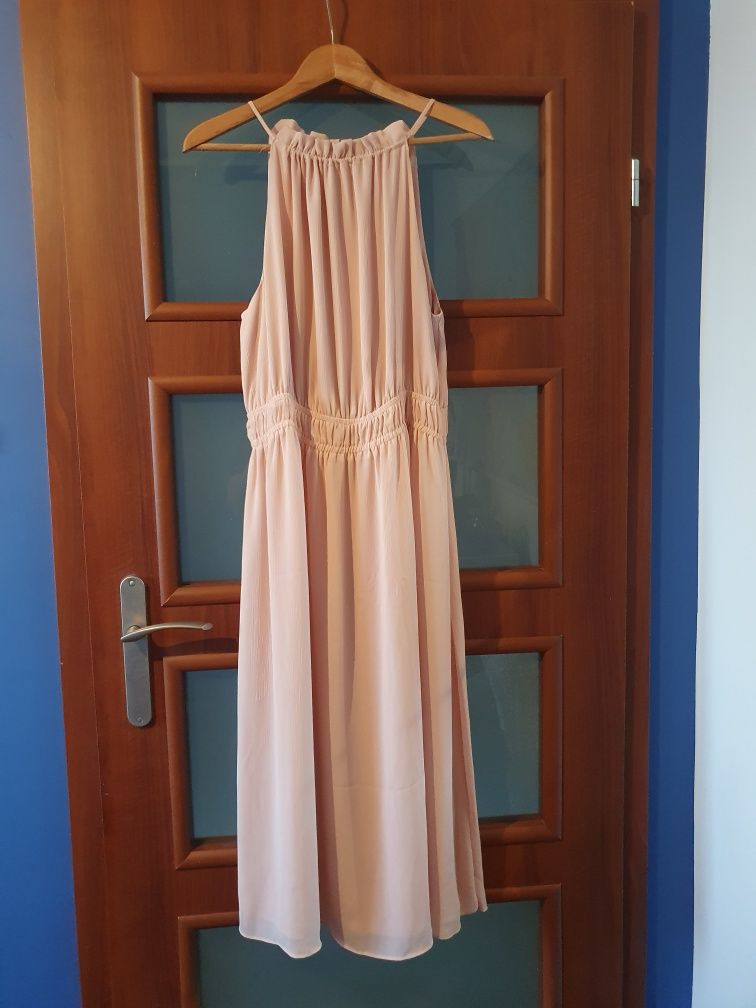 Sukienka długa midi brzoskwiniowa bez ramiączek grecka H&M 42 XL
