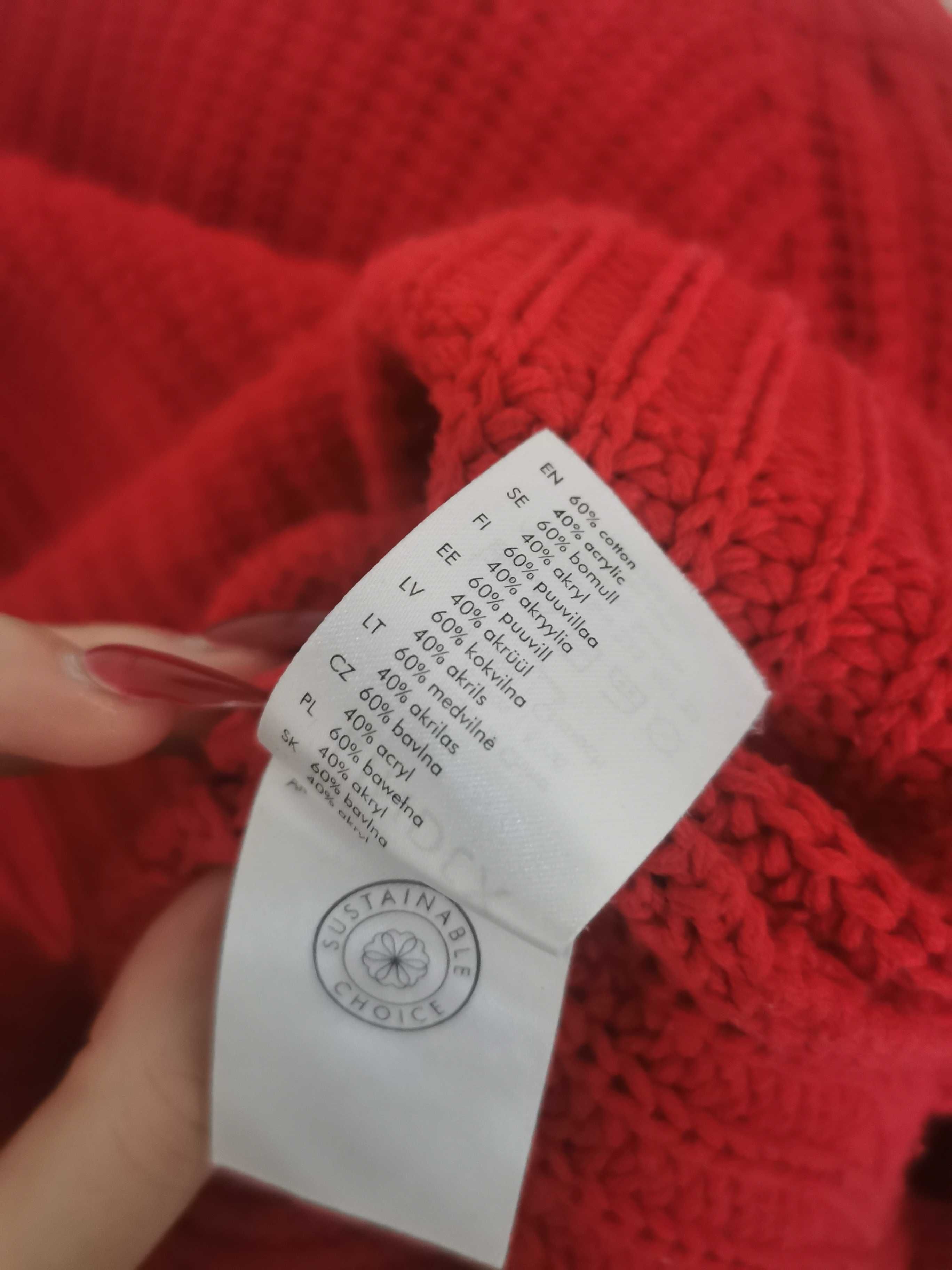 Czerwony ciepły sweterek damski dzianinowy 36 S Lindex dziewczęcy