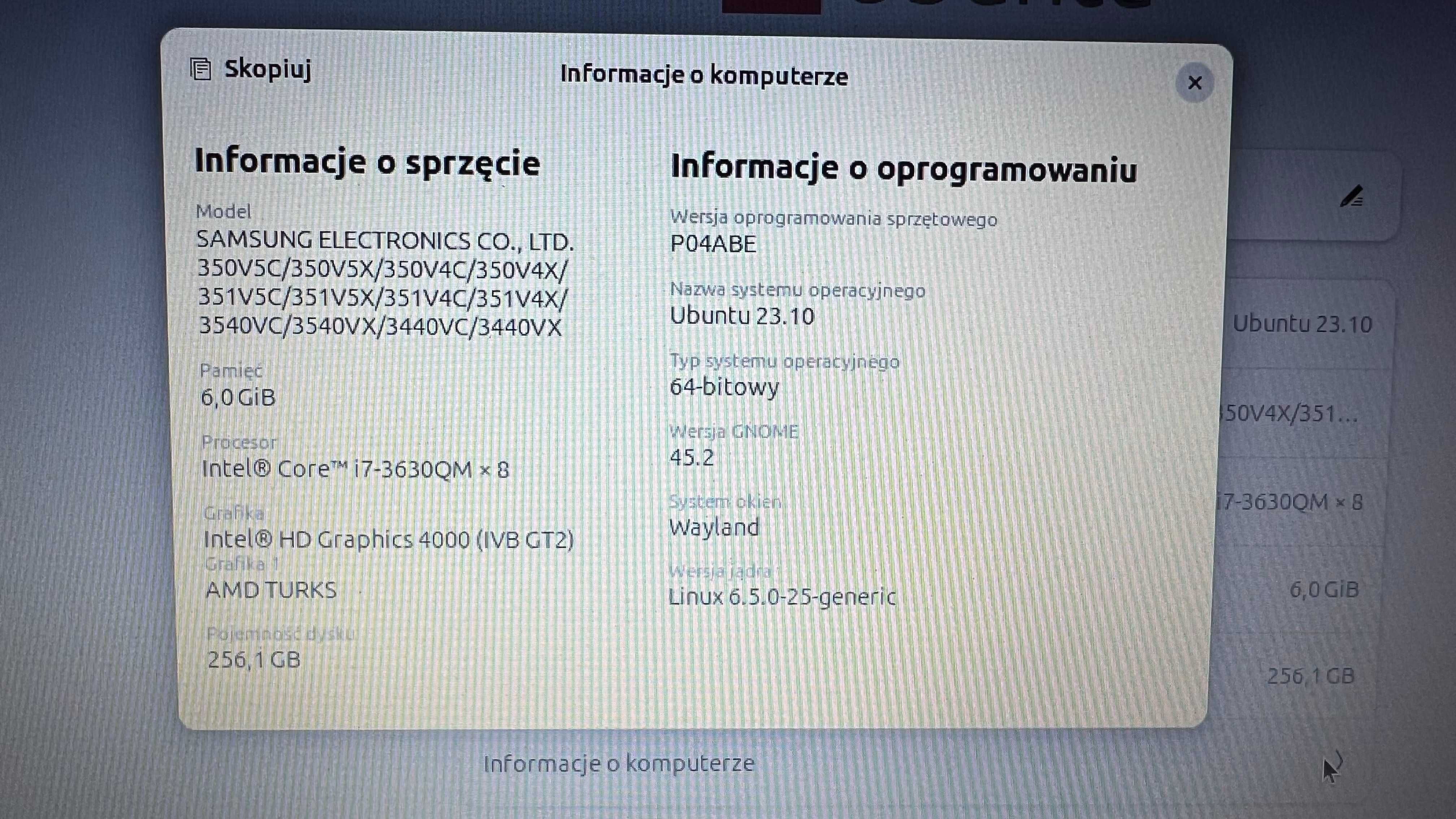 Samsung NP350E7C - 6GB RAM, 256 SSD, Ubuntu