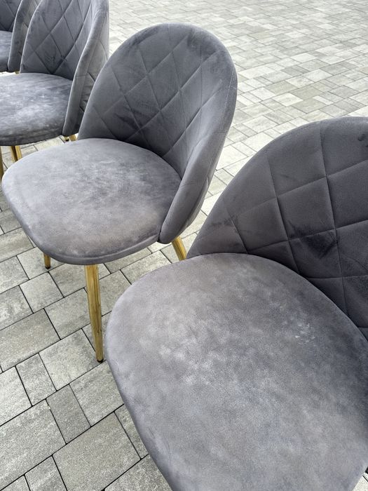 Krzeslo szary welur zlote nogi