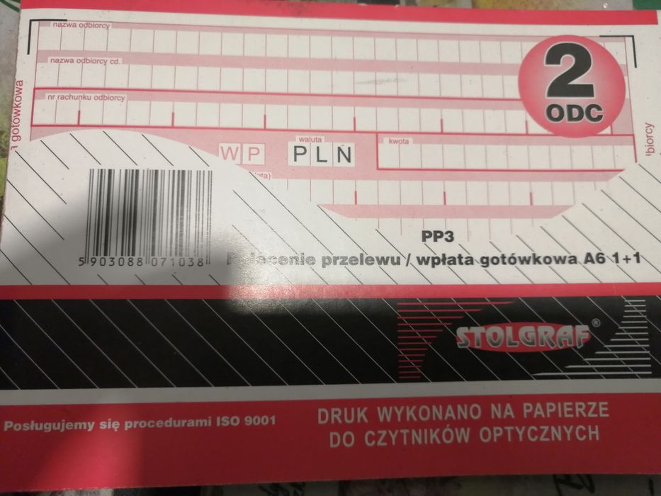 Stolgraf polecenie przelewu/wpłata gotówkowa A6 1+1