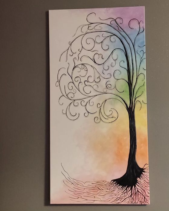 Drzewo życia obraz. Farby akrylowe. Czakry