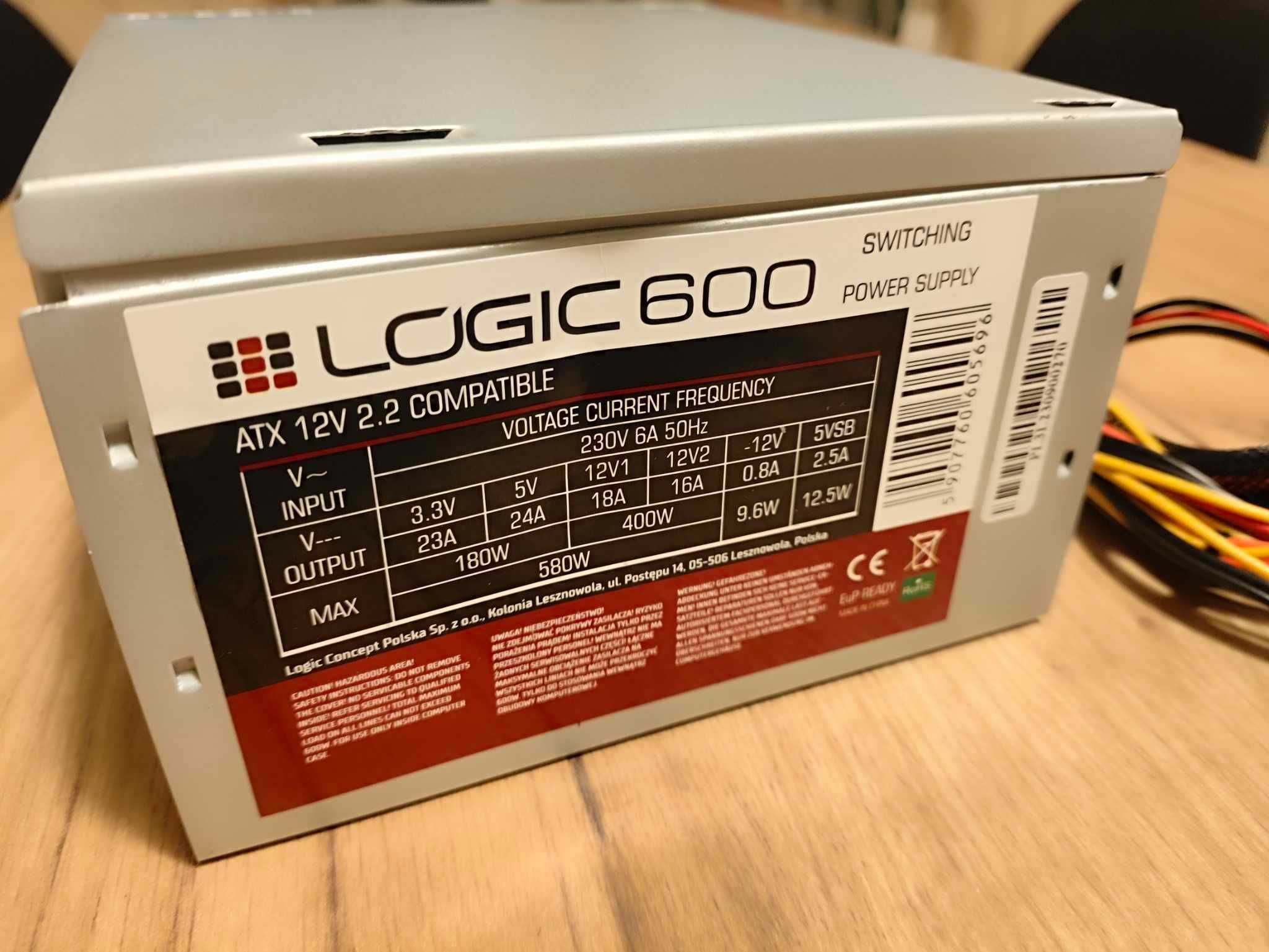 Nowy zasllacz komputerowy pc logic 600w atx