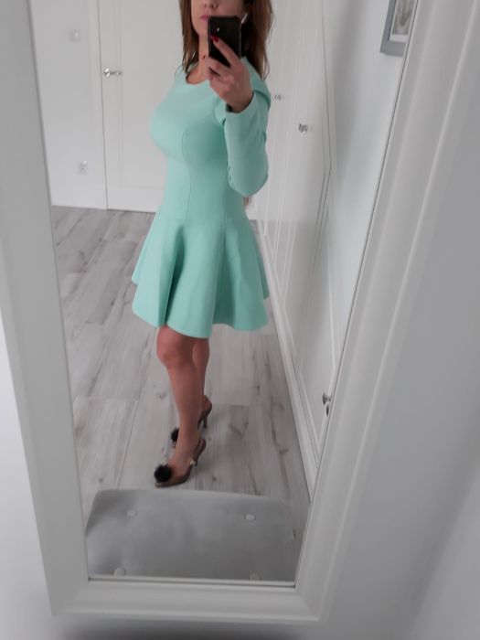 Simple sukienka r L rozkloszowana koktajlowa kolor Tiffany miętowy
