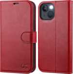 OCASE etui skórzane do iPhone 13 mini z klapką portfel RFID czerwone