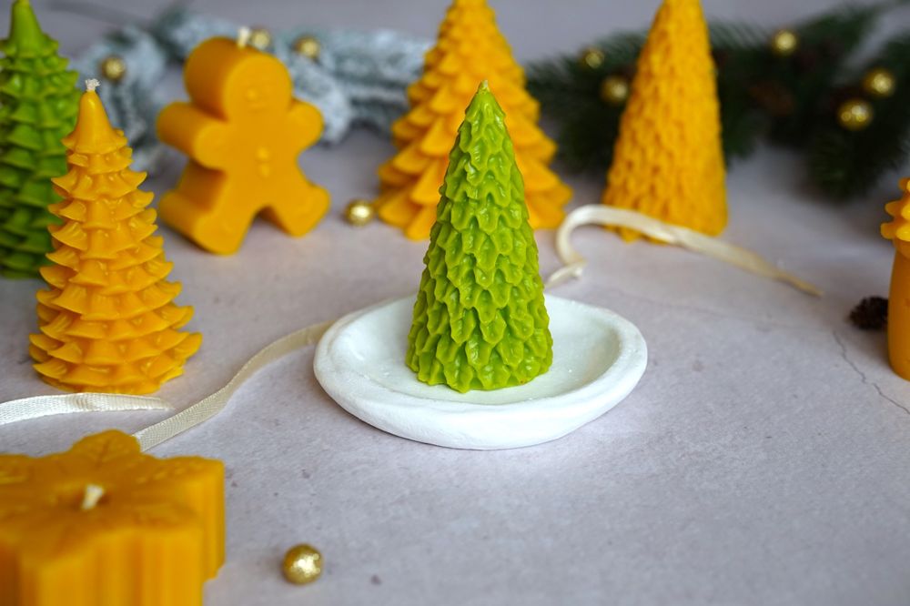 Зимова колекція свічок з бджолиного воску, опт,роздріб, свічка ялинка.