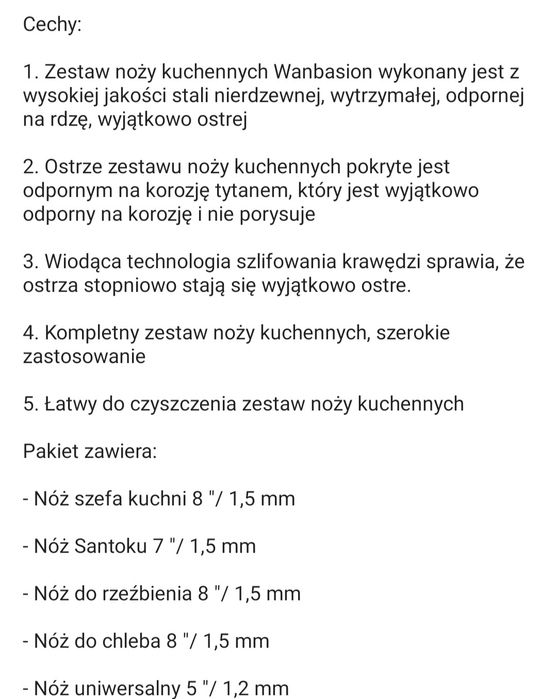 Noże kuchenne nowe