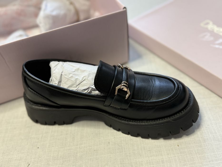 Mokasyny DeeZee eleganckie z wysoką podeszwa czarne elaganckie 38