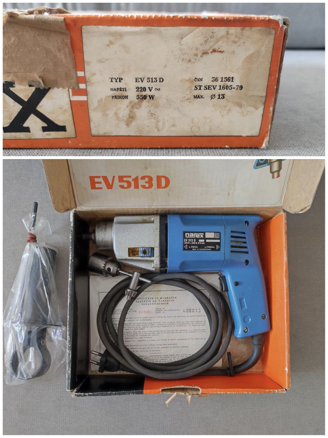 Wiertarka udarowa Narex EV513D, moc 550W 220V, 520/2100obr/min. PRL