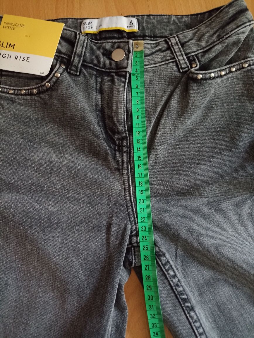 Szare jeansy spodnie jeansowe NEXT jeans Petite Slim High Rise rozmiar