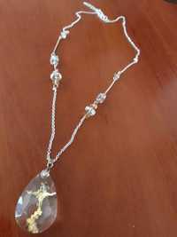 Łańcuszek z Cytrynem z kryształowa zawieszką z krzyżykiem kolczyki