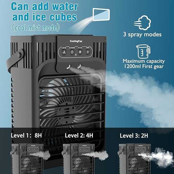 Refrigerador de ar portátil 4 em 1, Ventilador, Umidificador.