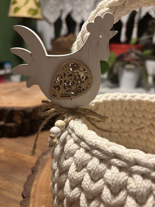 Koszyczek wielkanocny ze sznurka handmade kolor ecru / kremowy