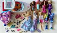 Duży zestaw Barbie lalki, akcesoria, motorówka