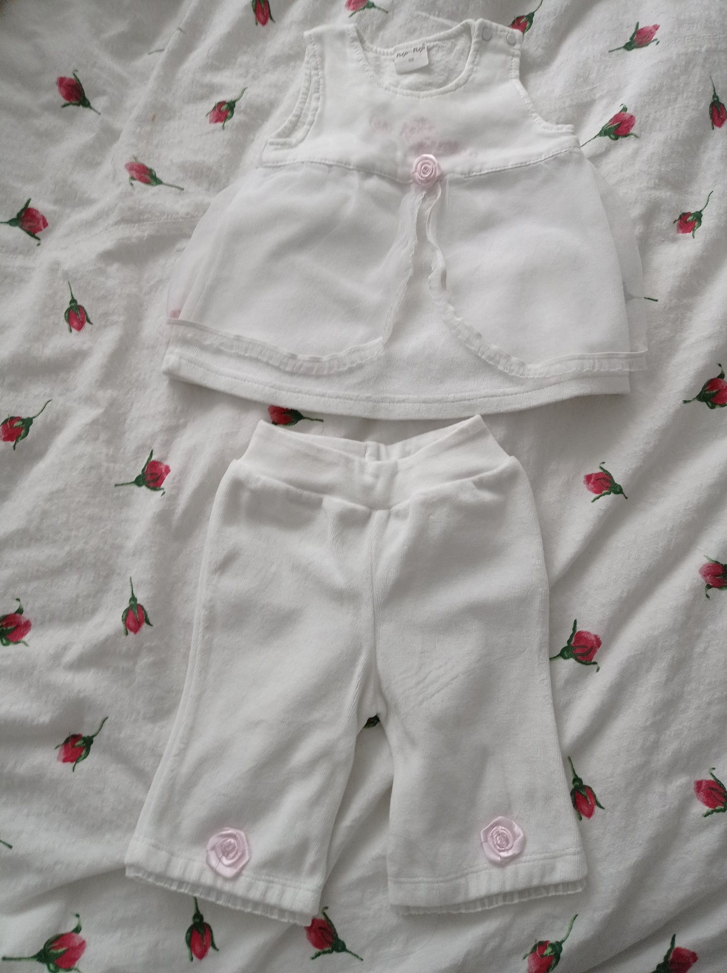 Biały zestaw dla dziewczynki r. 56 chrzest tunika spodnie