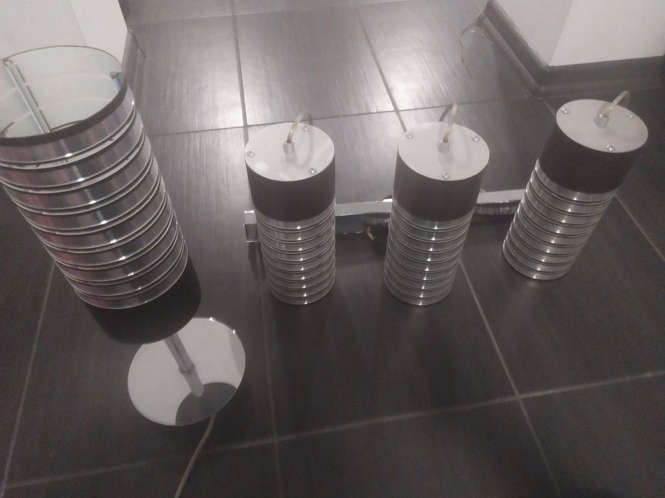 Lampa stojąca i wisząca potrójna srebrno czarna zestaw