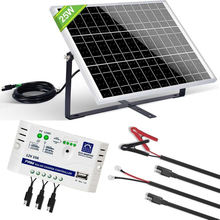 ECO-WORTHY Monokrystaliczny moduł solarny 25W12V +kabel przyłączeniowy