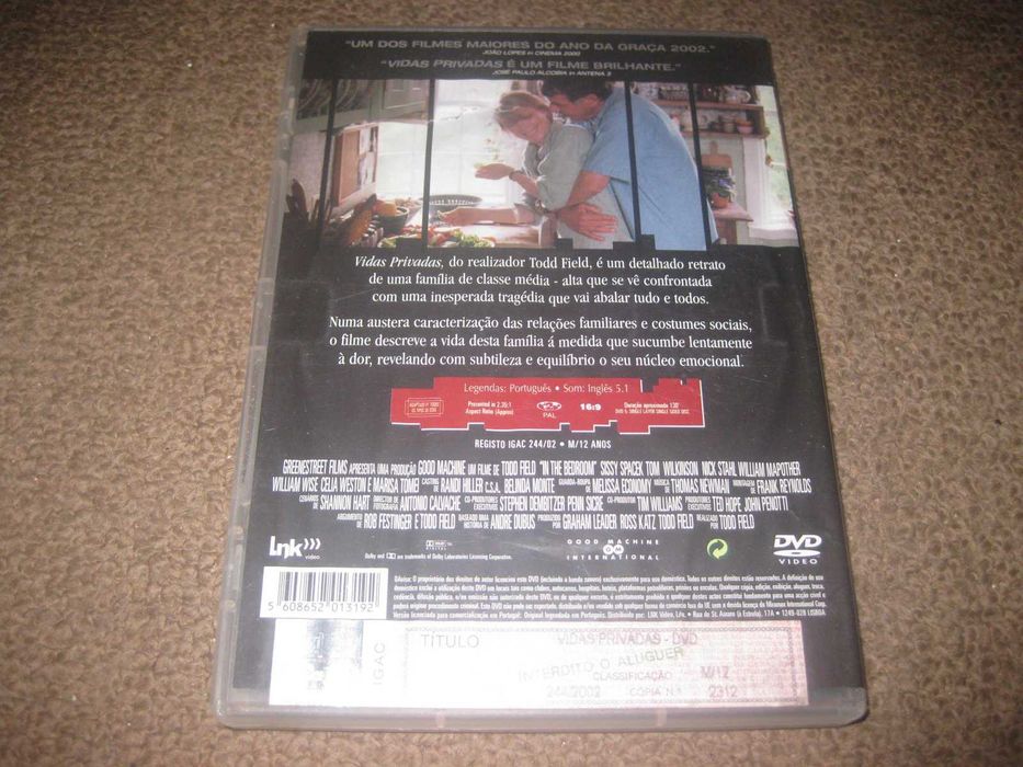DVD "Vidas Privadas" com Sissy Spacek/Raro!