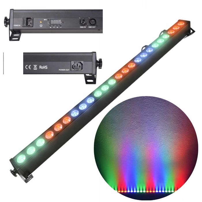 Listwa belka LED BAR Mocne 24 x 3 W RGB Mix Kolorów Stroboskop DMX