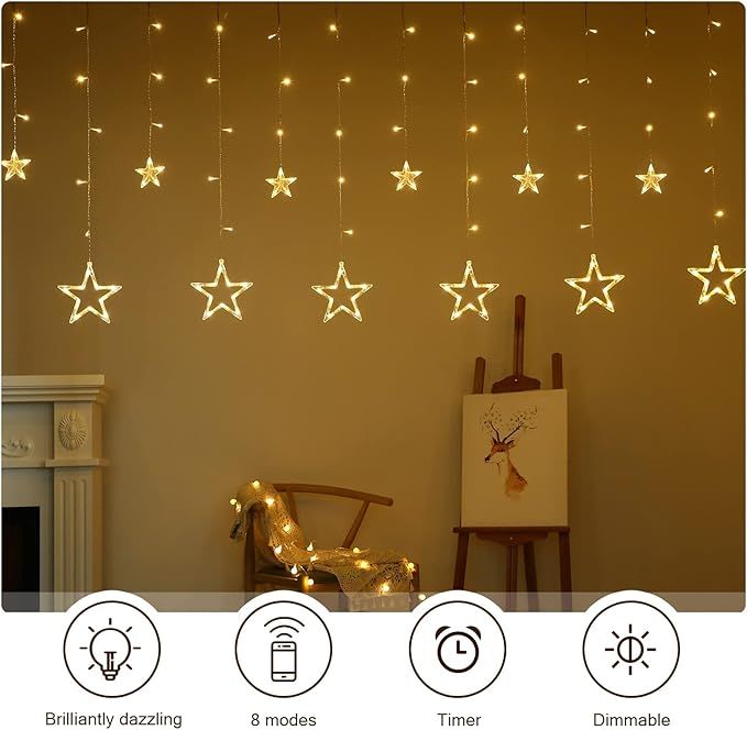 Łańcuch świetlny LED BLOOMWIN z 12 gwiazdkami IP44 pilot ciepła biel