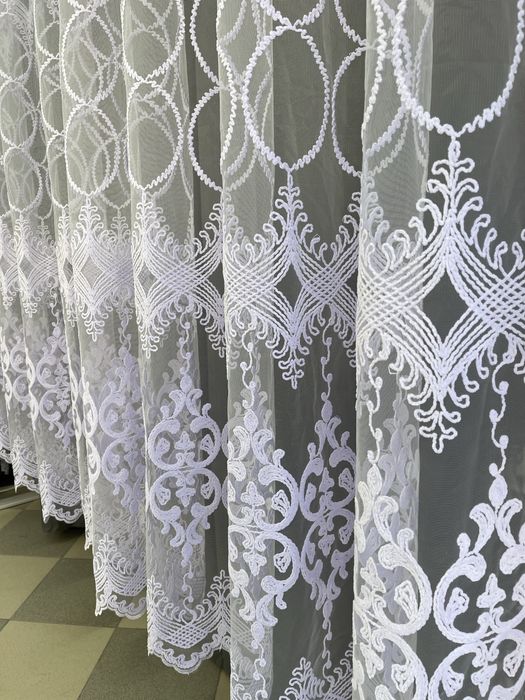 Тюль Фатін з вишивкою шиніль