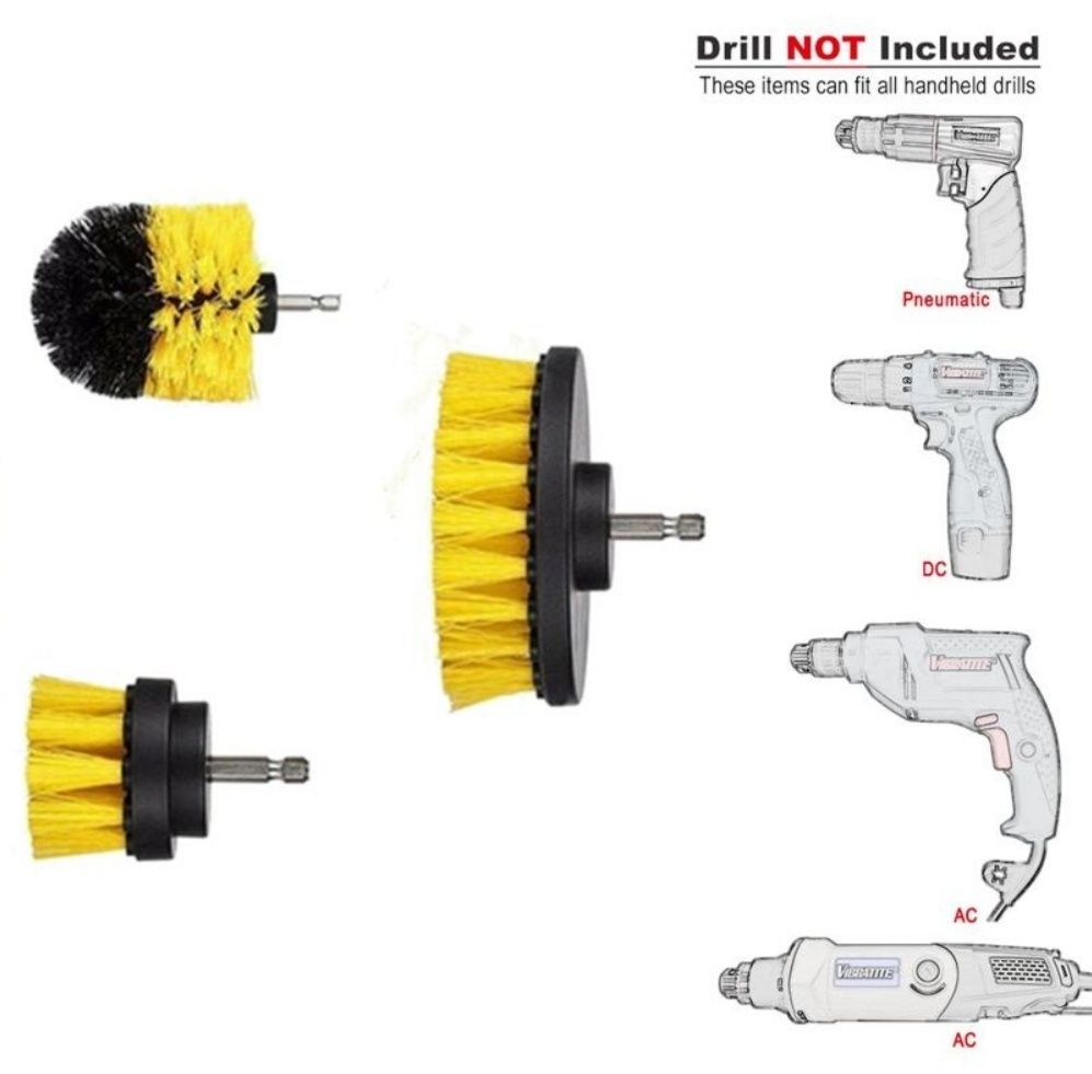 Набор щеток-насадок на шуруповерт и дрель для чистки автомобиля 3шт