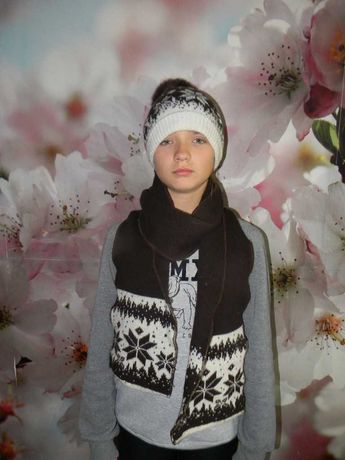 шапка шарф набор зимний женский с натуральным помпоном