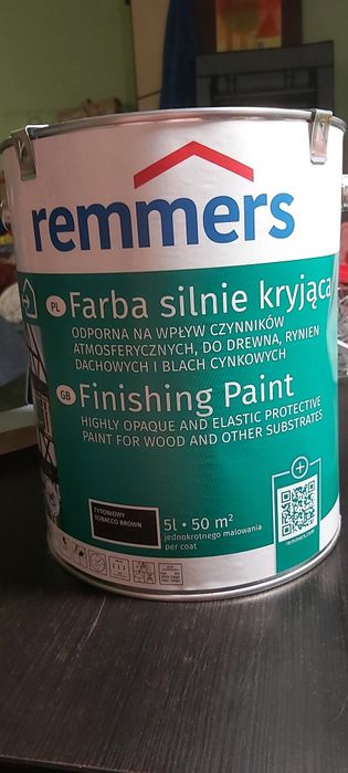 Farba Remmers silnie kryjąca 5L – Tobacco Brown (brąz tytoniowy)